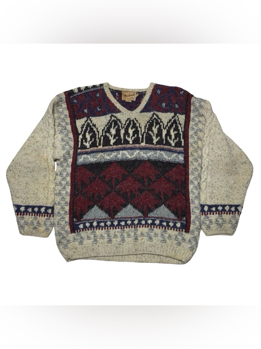 Vintage Woolrich Rugged Sweater Mens L Multicolor Nordic Chunky Knit Aztec